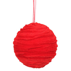 4.75" Red Gathered Cloth Ball Christmas Ornaments 3 Per Bag