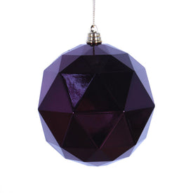 6" Plum Shiny Geometric Balls Ornaments 4 Per Bag