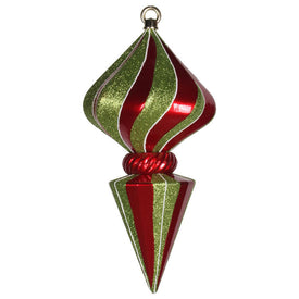 12" Red/Lime Striped Diamond Finial