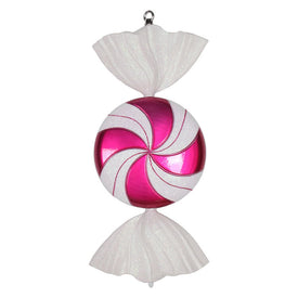 18.5" Cerise-White Swirl Candy Glitter Ornament