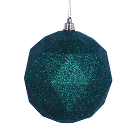 6" Emerald Glitter Geometric Balls Ornaments 4 Per Bag