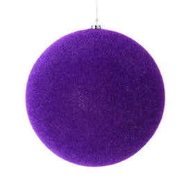 6" Purple Flocked Ball Ornaments 4 Per Bag