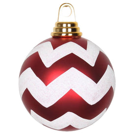 4" Red-White Matte/Glitter Chevron Balls Ornaments 4 Per Box