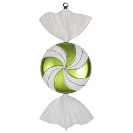 18.5" Lime-White Swirl Candy Glitter Ornament