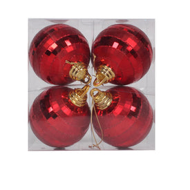 4" Red Shiny/Matte Mirror Balls Ornaments 4 Per Box