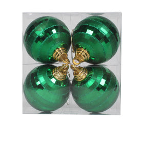 4" Green Shiny/Matte Mirror Balls Ornaments 4 Per Box