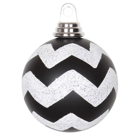4" Black-White Matte/Glitter Chevron Balls Ornaments 4 Per Box