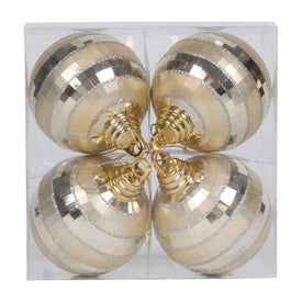 4" Champagne Shiny/Matte Mirror Balls Ornaments 4 Per Box