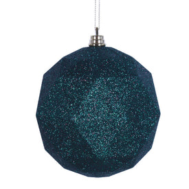 6" Midnight Green Glitter Geometric Balls Ornaments 4 Per Bag