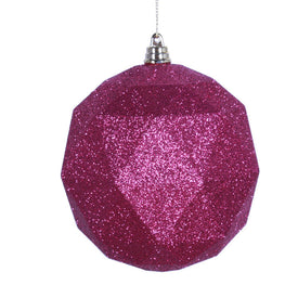 6" Fuchsia Glitter Geometric Balls Ornaments 4 Per Bag