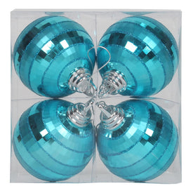 4" Turquoise Shiny/Matte Mirror Balls Ornaments 4 Per Box