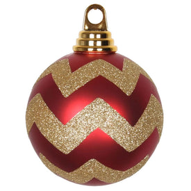 4" Red-Gold Matte/Glitter Chevron Balls Ornaments 4 Per Box