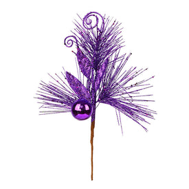 10" Purple Ornament Glitter Leaf Picks 12 Per Bag