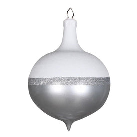 12" Silver Candy/White Glitter Drop Ornament