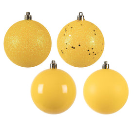 3" Yellow Four-Finish Ball Christmas Ornaments 32 Per Box