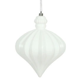 6" White Matte Onion Drop Ornaments with Drilled and Wired Caps 4 Per Bag