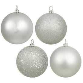 2.4" Silver Four-Finish Ball Christmas Ornaments 60 Per Box