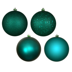 6" Dark Teal Four-Finish Ball Christmas Ornaments 4 Per Box