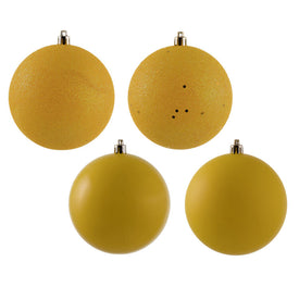 4" Yellow Four-Finish Ball Christmas Ornaments 12 Per Box
