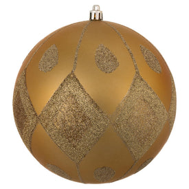 6" Gold Matte Ball with Glitter Diamond Pattern 3 Per Bag