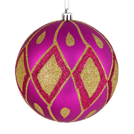 6" Fuchsia Matte Ball with Glitter Diamond Pattern 3 Per Bag