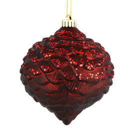6" Burgundy Glitter Pine Cone Ornaments 6 Per Bag