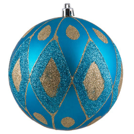 4.75" Turquoise Matte Ball with Glitter Diamond Pattern 3 Per Bag