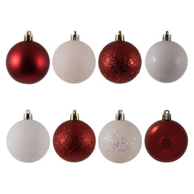 2.4" White/Red Four-Finish Ball Christmas Ornaments 24 Per Box
