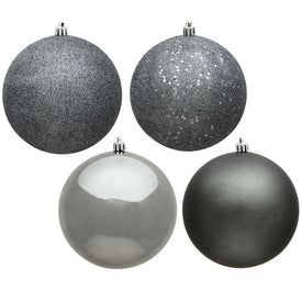10" Pewter Four-Finish Ball Christmas Ornaments 4 Per Bag