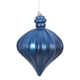 6" Blue Matte Onion Drop Ornaments with Drilled and Wired Caps 4 Per Bag