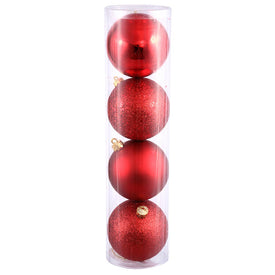 10" Red Four-Finish Ball Christmas Ornaments 4 Per Bag