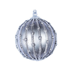 5" Pewter Antique Glitter Pearl Ball Ornaments 3 Per Pack