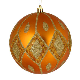 6" Antique Gold Matte Ball with Glitter Diamond Pattern 3 Per Bag