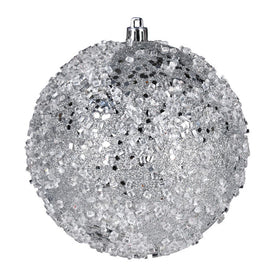 6" Silver Glitter Hail Balls Ornaments 4 Per Bag