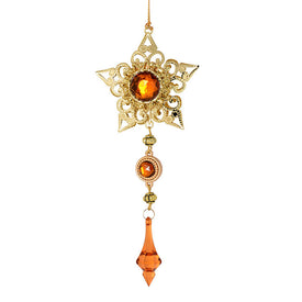 6.5" Mocha Jewel Metal Star Ornament with Dangle Accents Set of 2