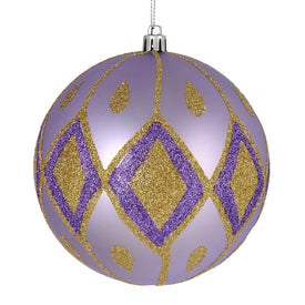 6" Lavender Matte Ball with Glitter Diamond Pattern 3 Per Bag