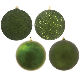 6" Moss Green Four-Finish Ball Christmas Ornaments 4 Per Box