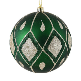 6" Emerald Matte Ball with Glitter Diamond Pattern 3 Per Bag