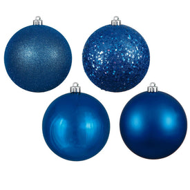 6" Blue Four-Finish Ball Christmas Ornaments 4 Per Box