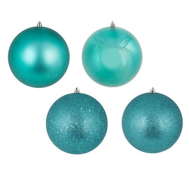 6" Teal Four-Finish Ball Christmas Ornaments 4 Per Box