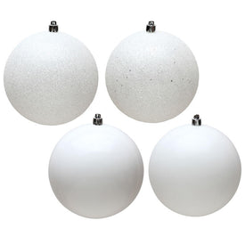 6" White Four-Finish Ball Christmas Ornaments 4 Per Box