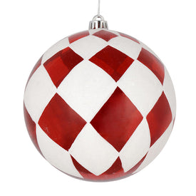 4.75" Red and White Diamond Glitter Ball Ornaments 4 Per Bag