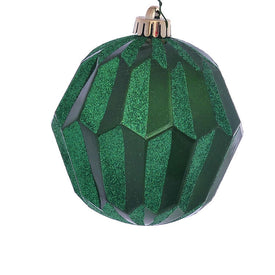 5" Green Glitter Faceted Ball Ornaments 3 Per Pack
