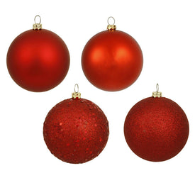 2.4" Red Four-Finish Ball Christmas Ornaments 24 Per Box