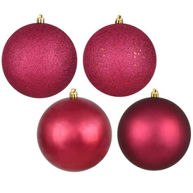 3" Berry Red Four-Finish Christmas Ornaments 16 Per Box