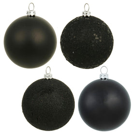 3" Jet Black Four-Finish Ball Christmas Ornaments 32 Per Box