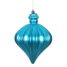 6" Turquoise Matte Onion Drop Ornaments with Drilled and Wired Caps 4 Per Bag