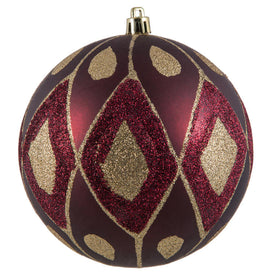 4.75" Wine Matte Ball with Glitter Diamond Pattern 3 Per Bag