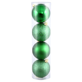 10" Green Four-Finish Ball Christmas Ornaments 4 Per Bag