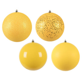 6" Yellow Four-Finish Ball Christmas Ornaments 4 Per Box